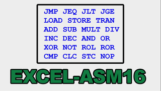 Screenshot from Inkbox's Excel CPU video, detailing the name and instructions included within his Excel-ASM16 Assembly Language.
