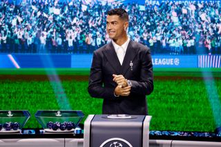 Cristiano Ronaldo conducting the Champions League draw 2024/25