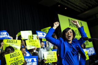 Angela Alsobrooks celebrating her win