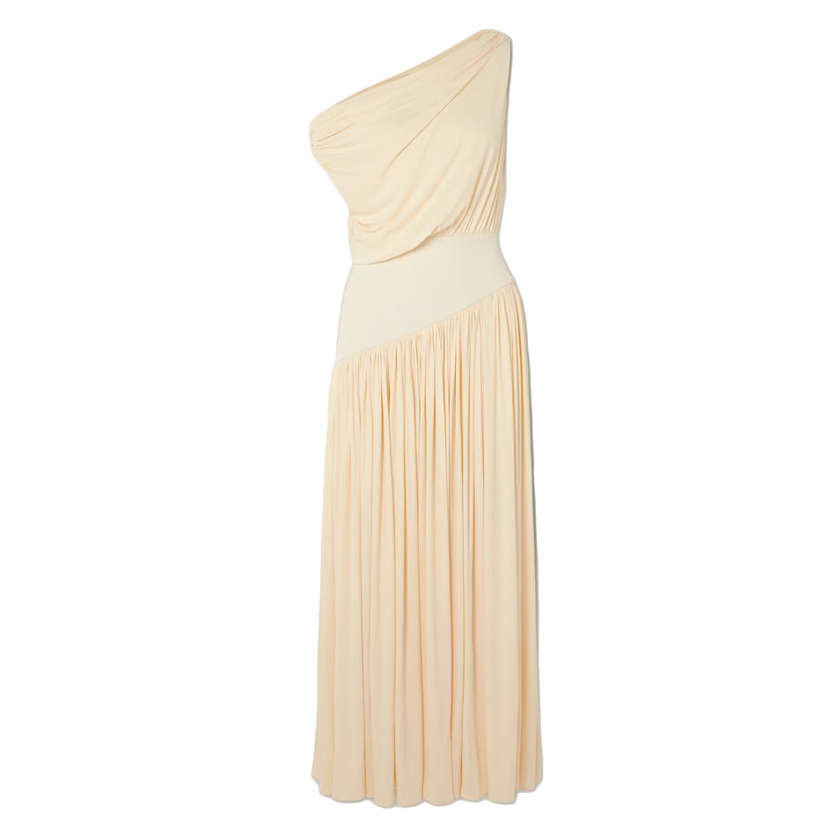 ABADIA, One-Shoulder Asymmetric Draped Jersey-Trimmed Stretch-Bamboo Maxi Dress