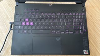 Asus TUF A15 gaming laptop keyboard and trackpad