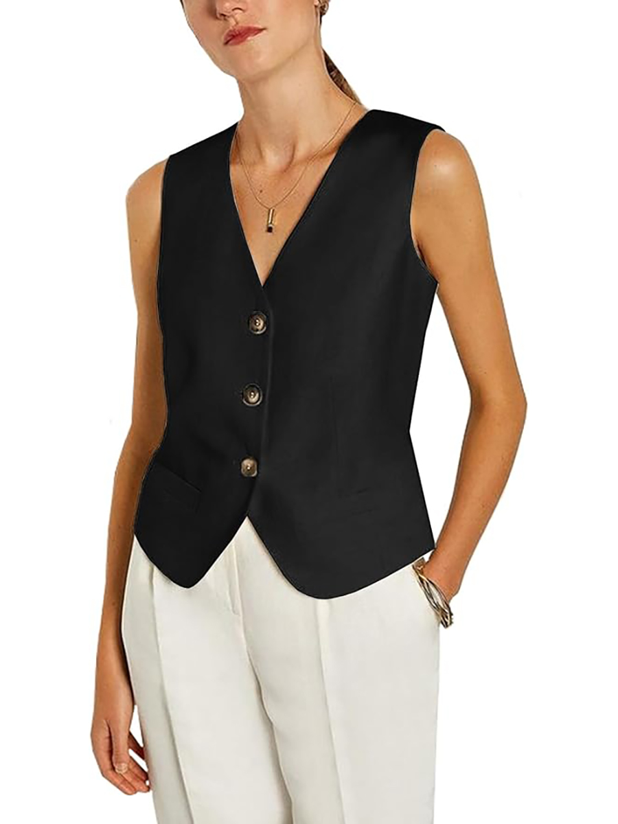 DRAHANCE, Drahance Women's Regular Fitted Suit Vest Business Dress Button Down Waistcoat Black