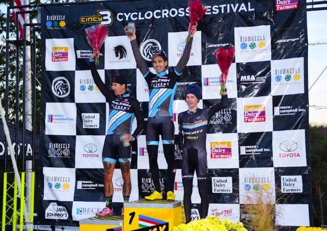 Men's Podium (L to R) Ben Berden (Raleigh Clement) 2nd, Jamie Driscoll (Raleigh Clement) 1st, Cameron Dodge (Scott Pure Energy) 3rd.