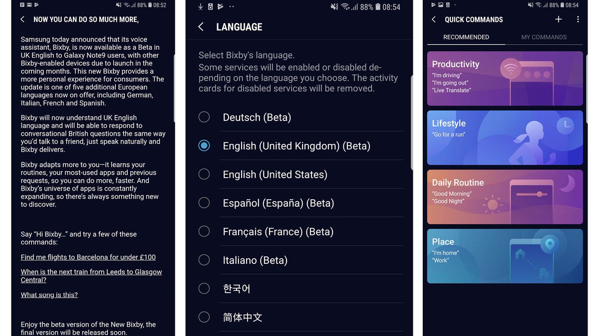 Bixby UK beta screenshots
