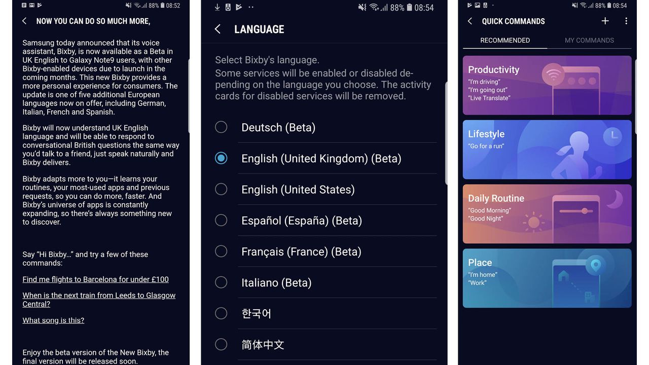 Bixby UK beta screenshots