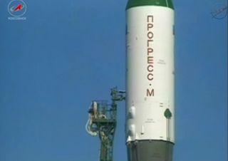 Close-up of Progress 49 Cargo Ship on the Pad