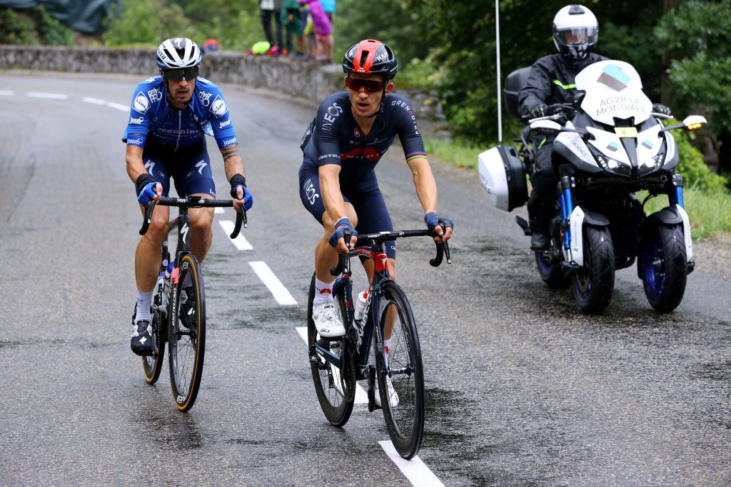 SAINTGAUDENS FRANCE JULY 13 Mattia Cattaneo of Italy and Team Deceuninck QuickStep Micha Kwiatkowski of Poland and Team INEOS Grenadiers in breakaway during the 108th Tour de France 2021 Stage 16 a 169km stage from Pas de la Casa to SaintGaudens LeTour TDF2021 on July 13 2021 in SaintGaudens France Photo by Tim de WaeleGetty Images