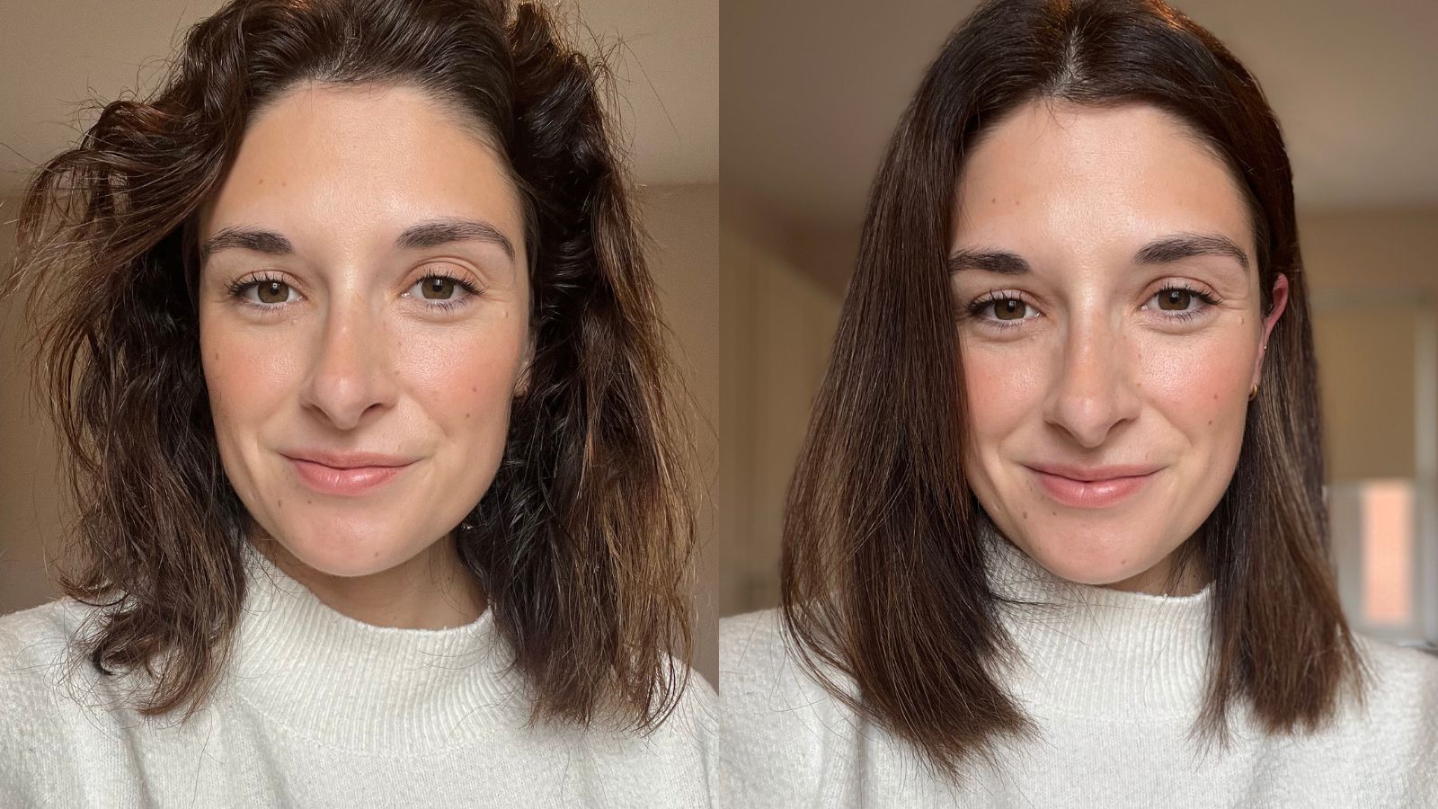 Photo of Jess before and after using the REMINGTON&amp;reg; AIRvive&amp;trade; 2-in-1 Air Styler