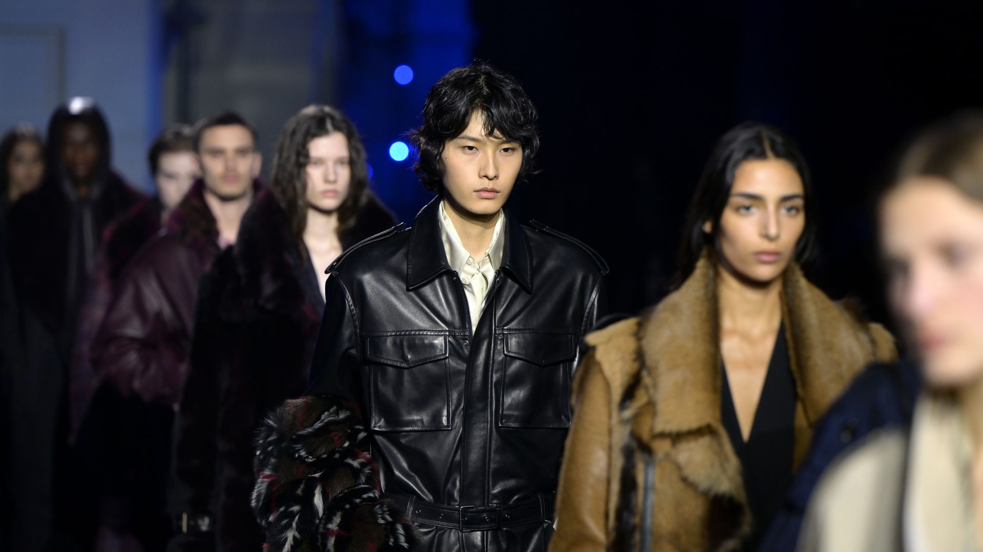  Models walk the runway at the Burberry show during London Fashion Week February 2026 at Old Billingsgate on February 23, 2026 