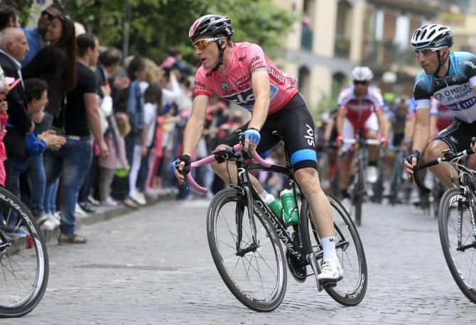 Salvatore Puccio (Sky) in the maglia rosa during stage 3