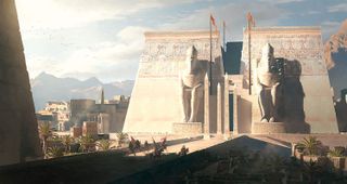 Franchise art director Raphael Lacoste shows the entrance to the city of Thebes