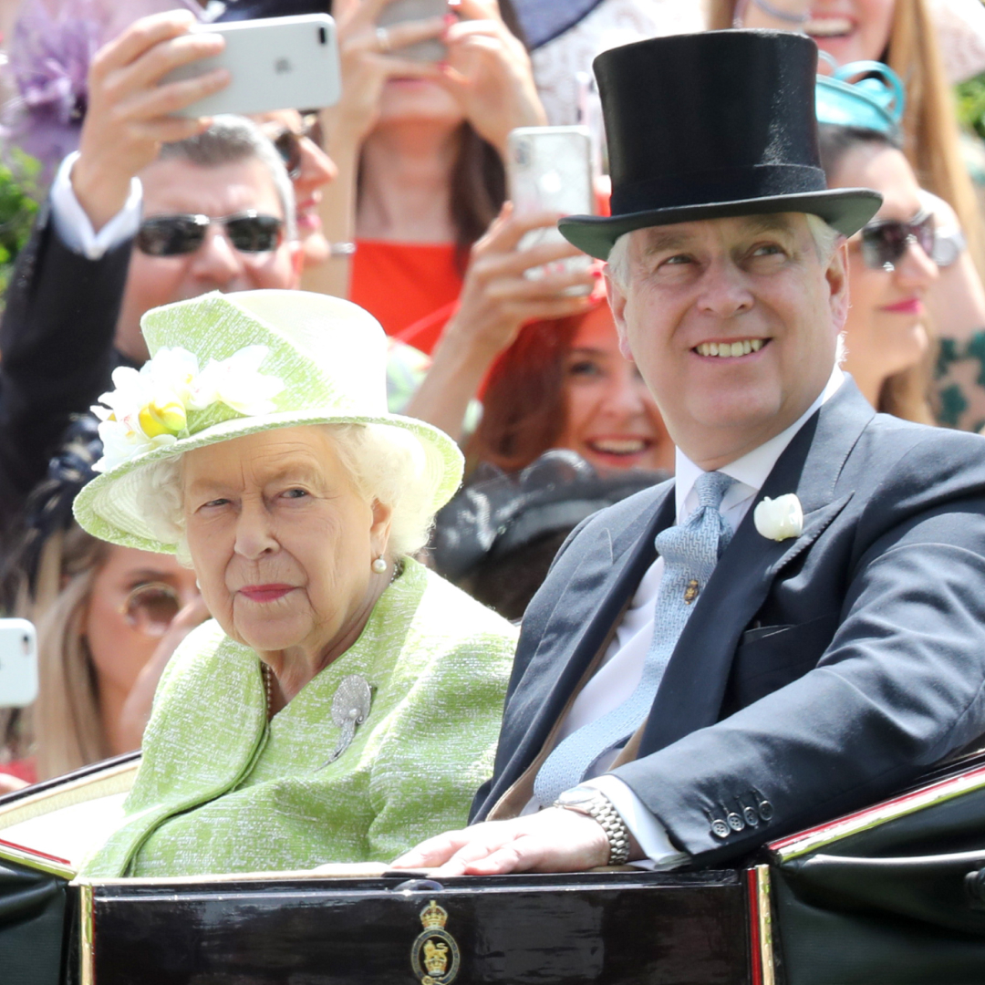 Queen Elizabeth II and Prince Andrew at Royal Ascot at Ascot Racecourse on June 22, 2019