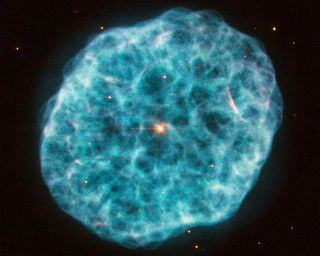 A Hubble Space Telescope view of a planetary nebula called NGC 1501.