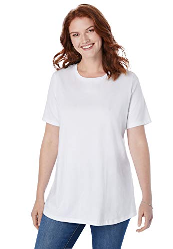 Woman Within Plus Size Perfect Short-Sleeve Crewneck Cotton Tee - M, White
