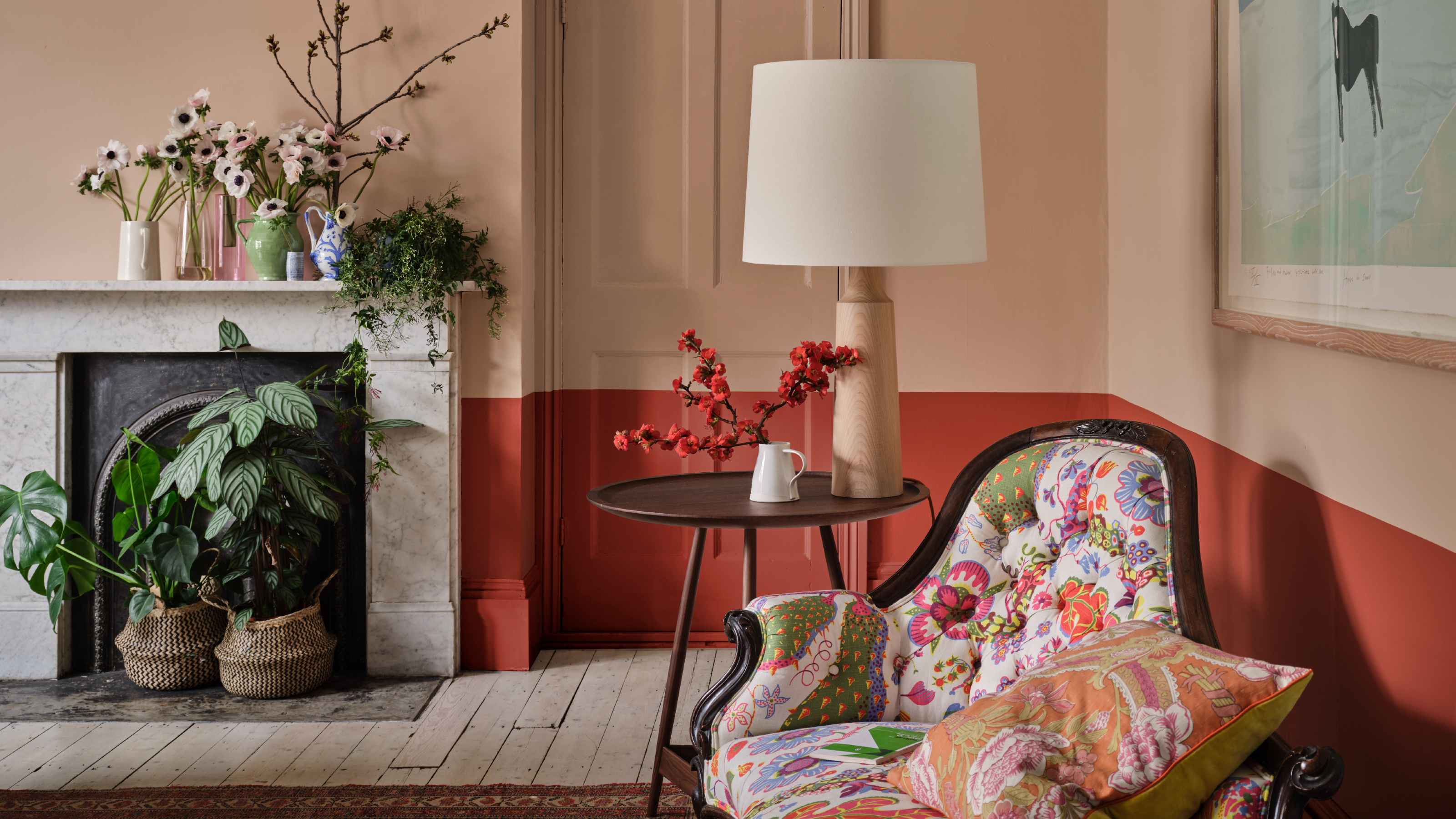 red and beige living room