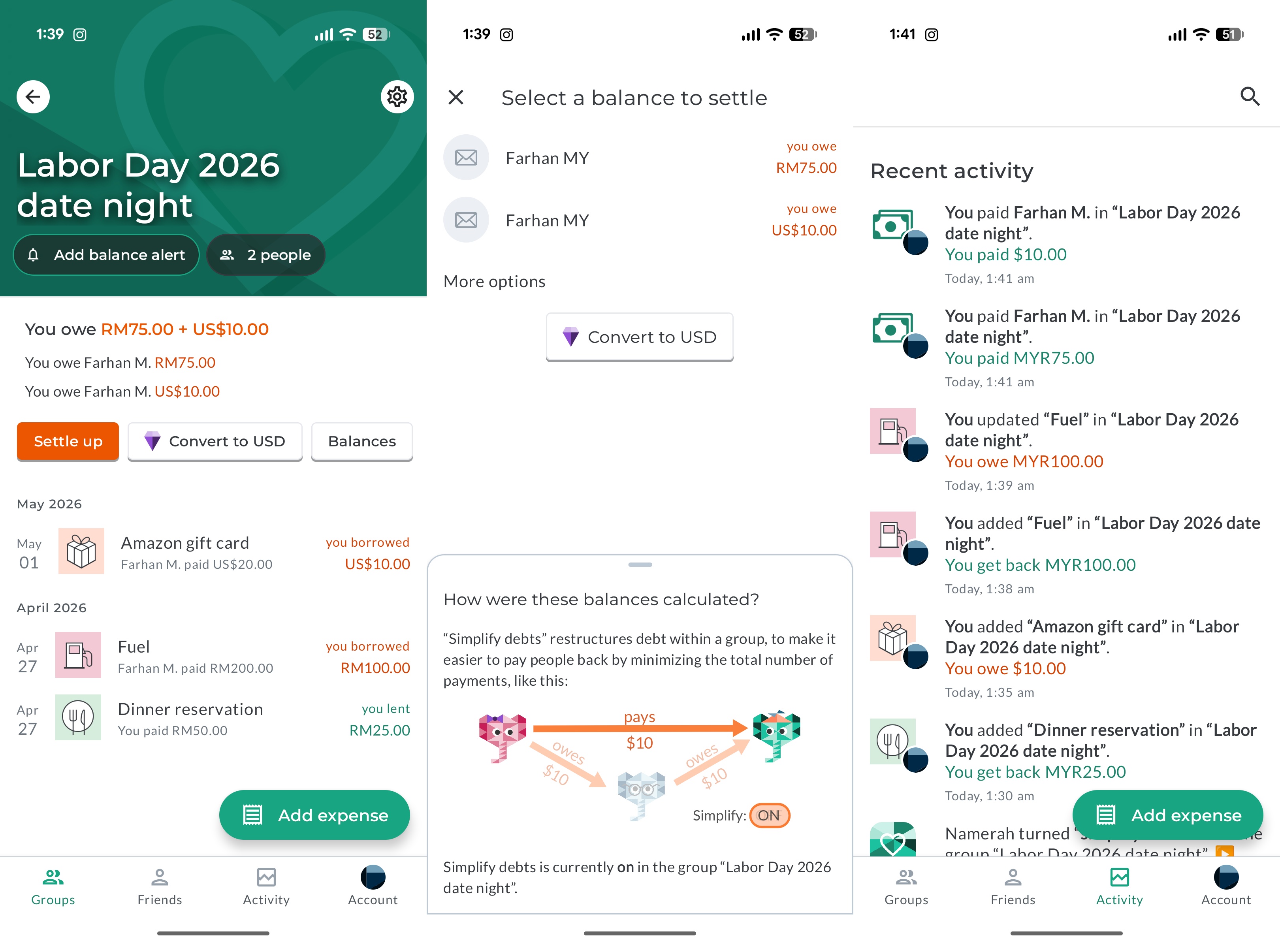 Splitwise app screenshots