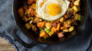 Sweet potato hash with an egg on top