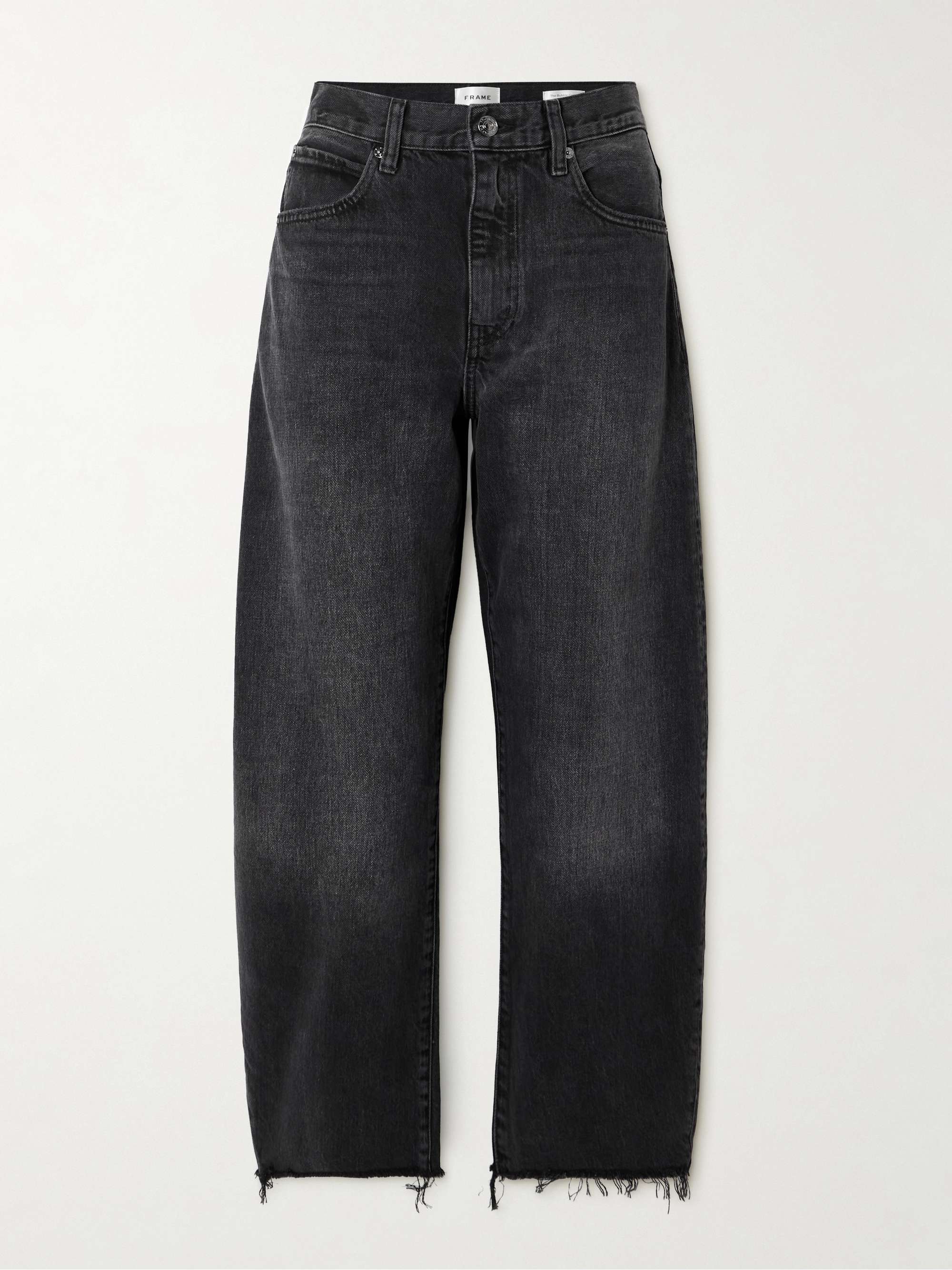 Bubble-wearing high-rise barrel rental jeans