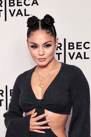 Vanessa Hudgens with twisted buns at the "Downtown Owl" Premiere during the 2023 Tribeca Festival at SVA Theatre on June 08, 2023 in New York City.