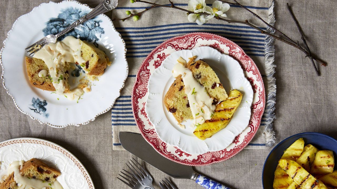 Tropical spotted dick with coconut custard