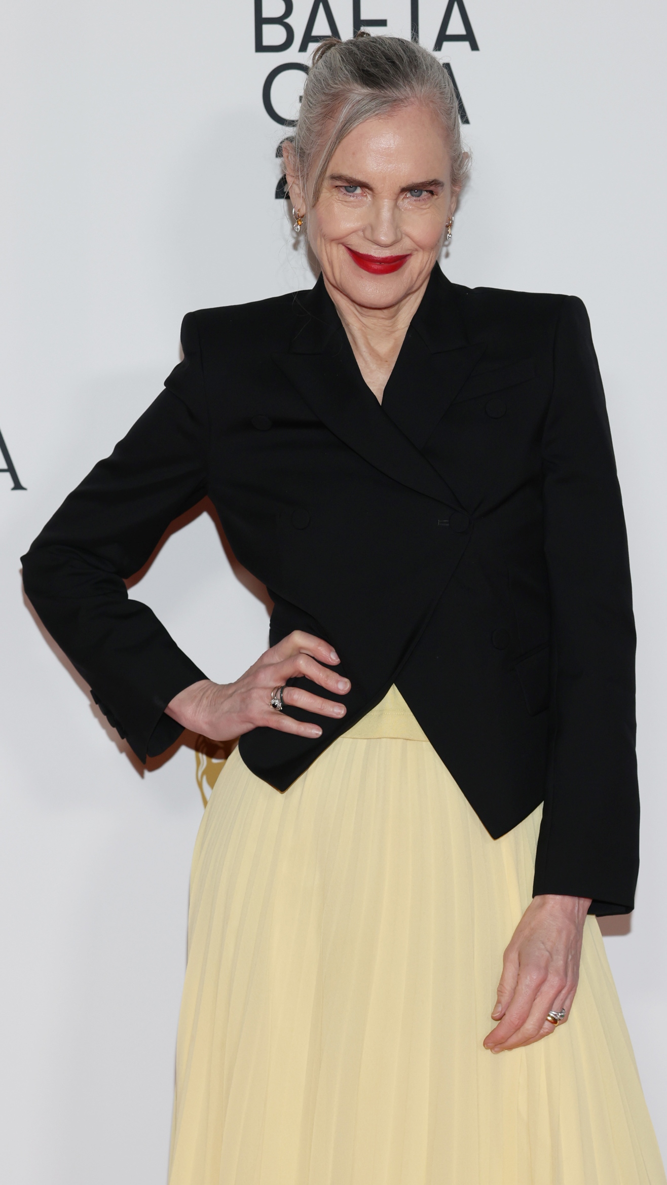 Elizabeth McGovern poses for photos as she attends the 2026 BAFTA Invest in Talent Gala at The Chancery Rosewood on February 12, 2026