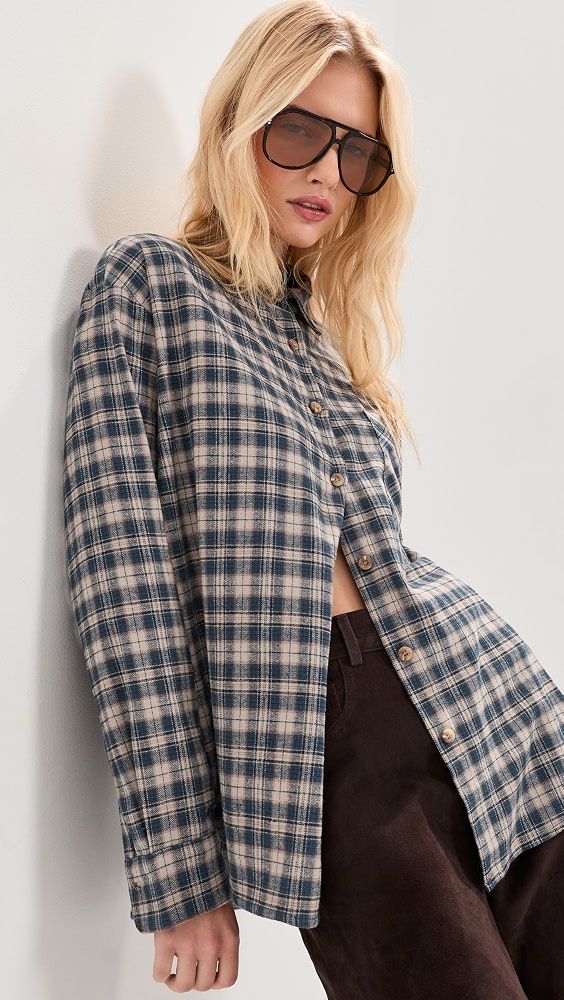 Winnie Button Down Flannel - Heather Grey Plaid