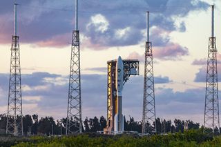 A United Launch Alliance Atlas V rocket with the NROL-101 mission for the National Reconnaissance Office rolls from the Vertical Integration Facility to the launch pad at Space Launch Complex-41 at Cape Canaveral Air Force Station, Florida on Nov. 3, 2020.