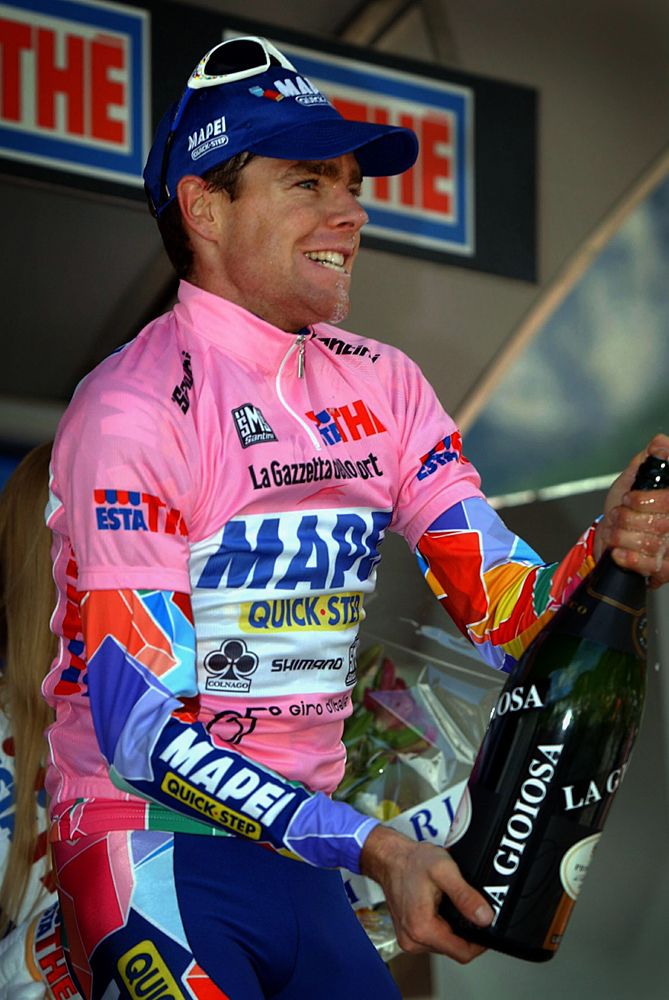 Cadel Evans wore the maglia rosa in 2002