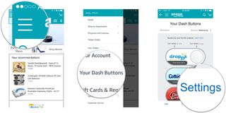a series of screenshots showing the aforementioned steps for setting up Amazon Dash buttons
