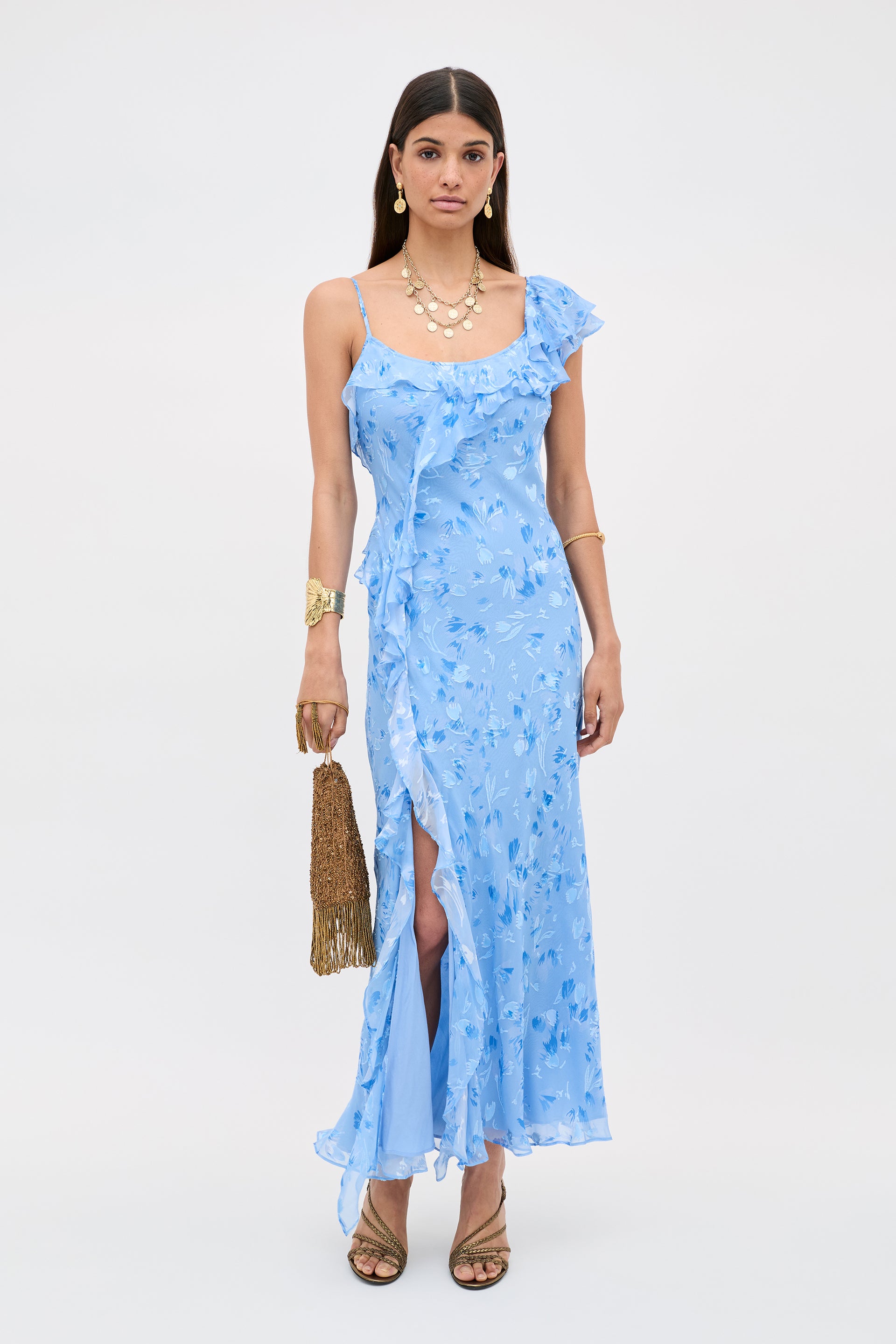 Aster Silk-Satin Devoré in Ava Devor Blue