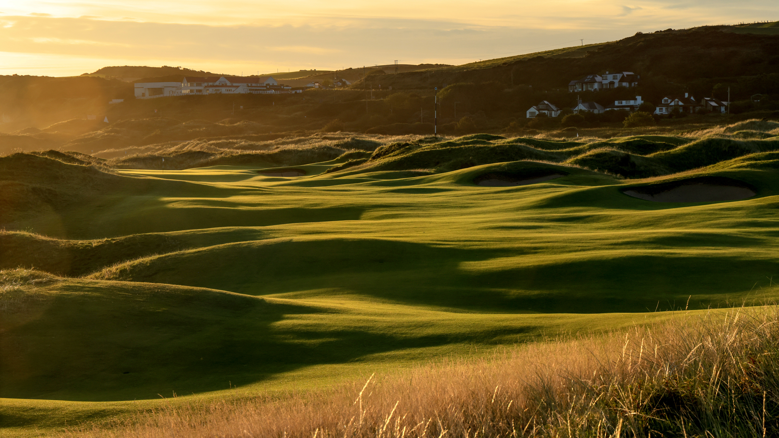 A general view of Royal Portrush in the evening light ahead of the 2025 Open Championship