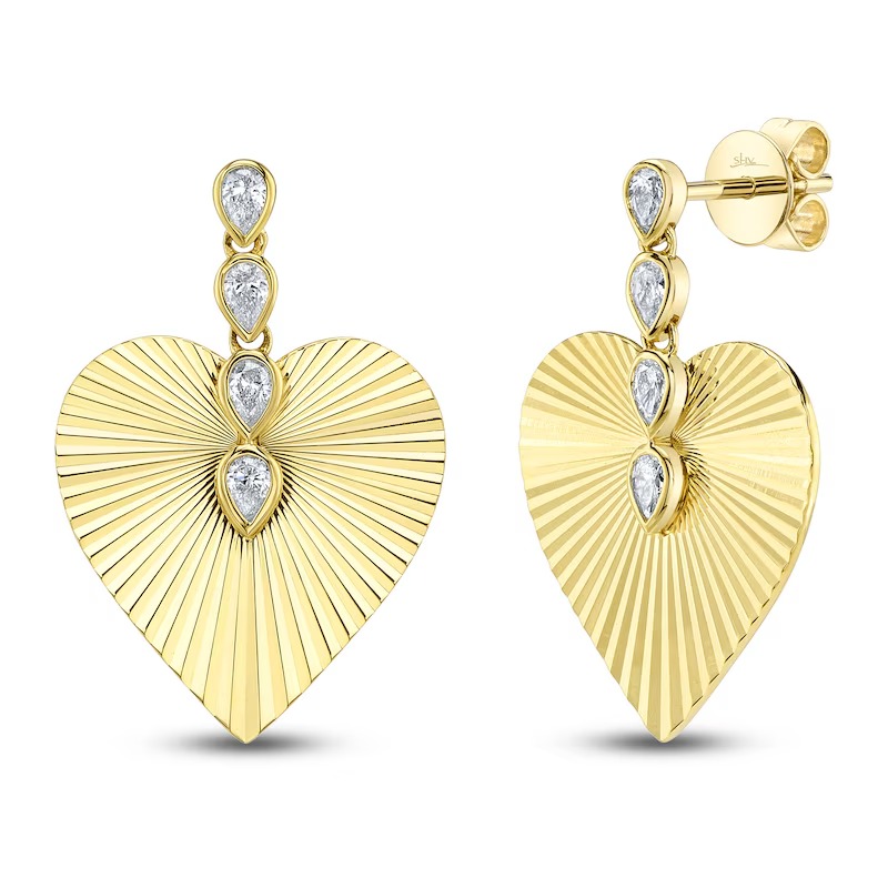 jared, Shy Creation Pear-Shaped Diamond Textured Heart Dangle Earrings 1/3 Ct Tw 14k Yellow Gold Jr55028974
