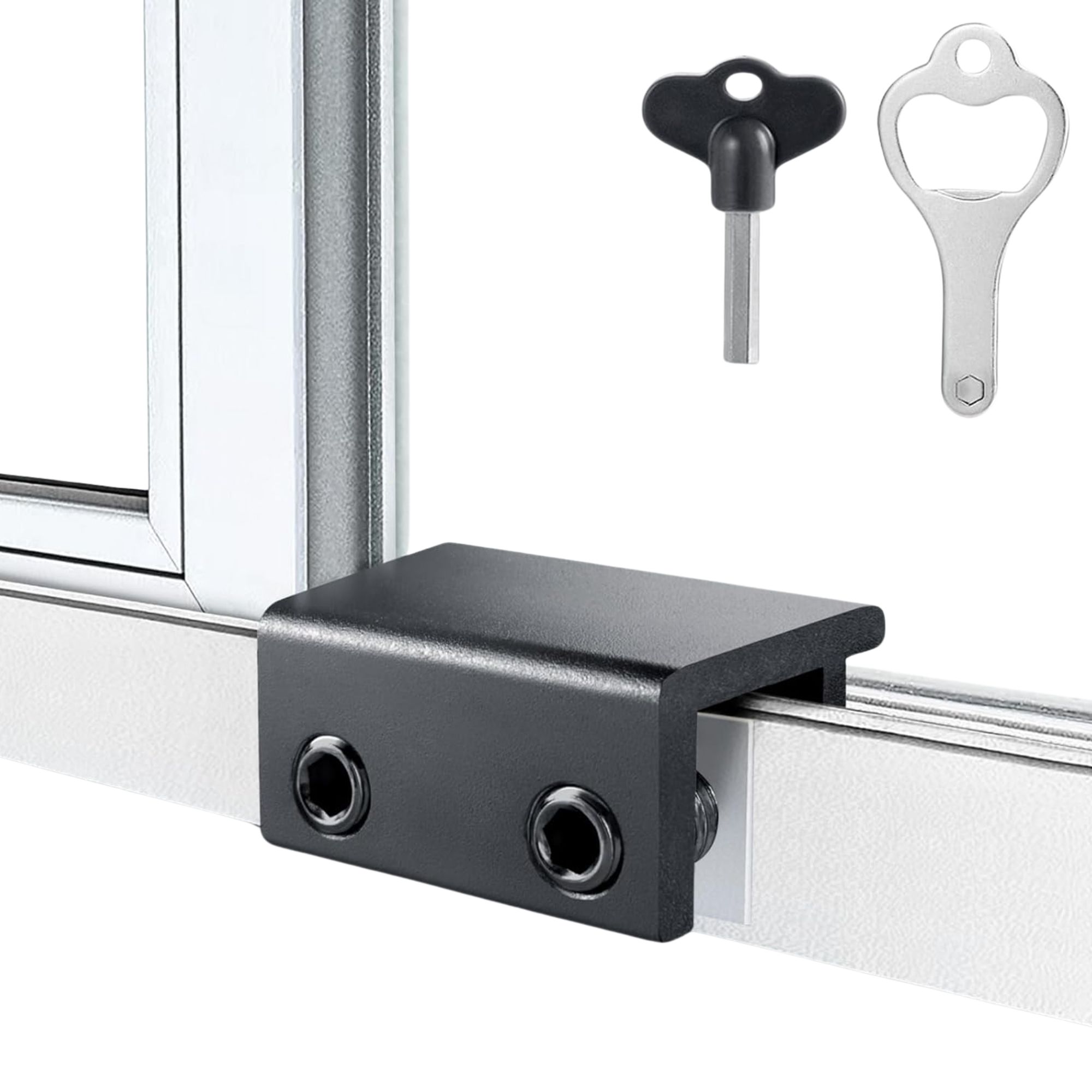 Window restrictors on a window with two keys