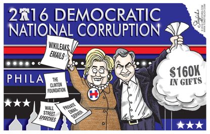 Political cartoon U.S. Democratic National Convention Hillary Clinton Tim Kaine