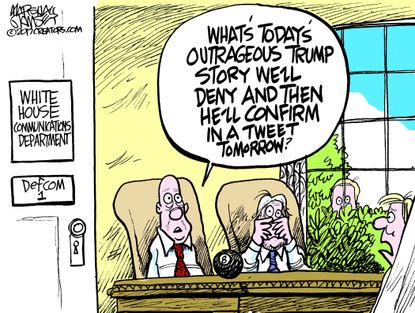 Political cartoon U.S. Trump White House communications scandal