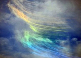 Ice crystals produce the rainbow effect.