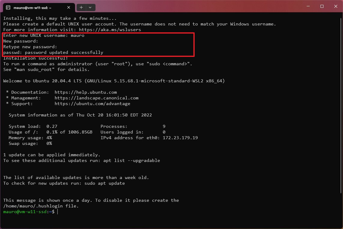 WSL Linux создать учетную запись