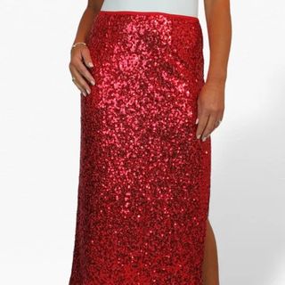 Sequin Maxi Skirt with Side Slit