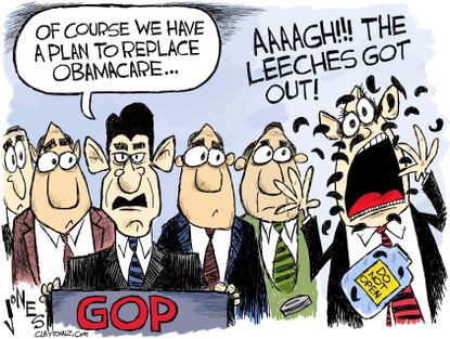 Political cartoon U.S. GOP Obamacare repeal and replace
