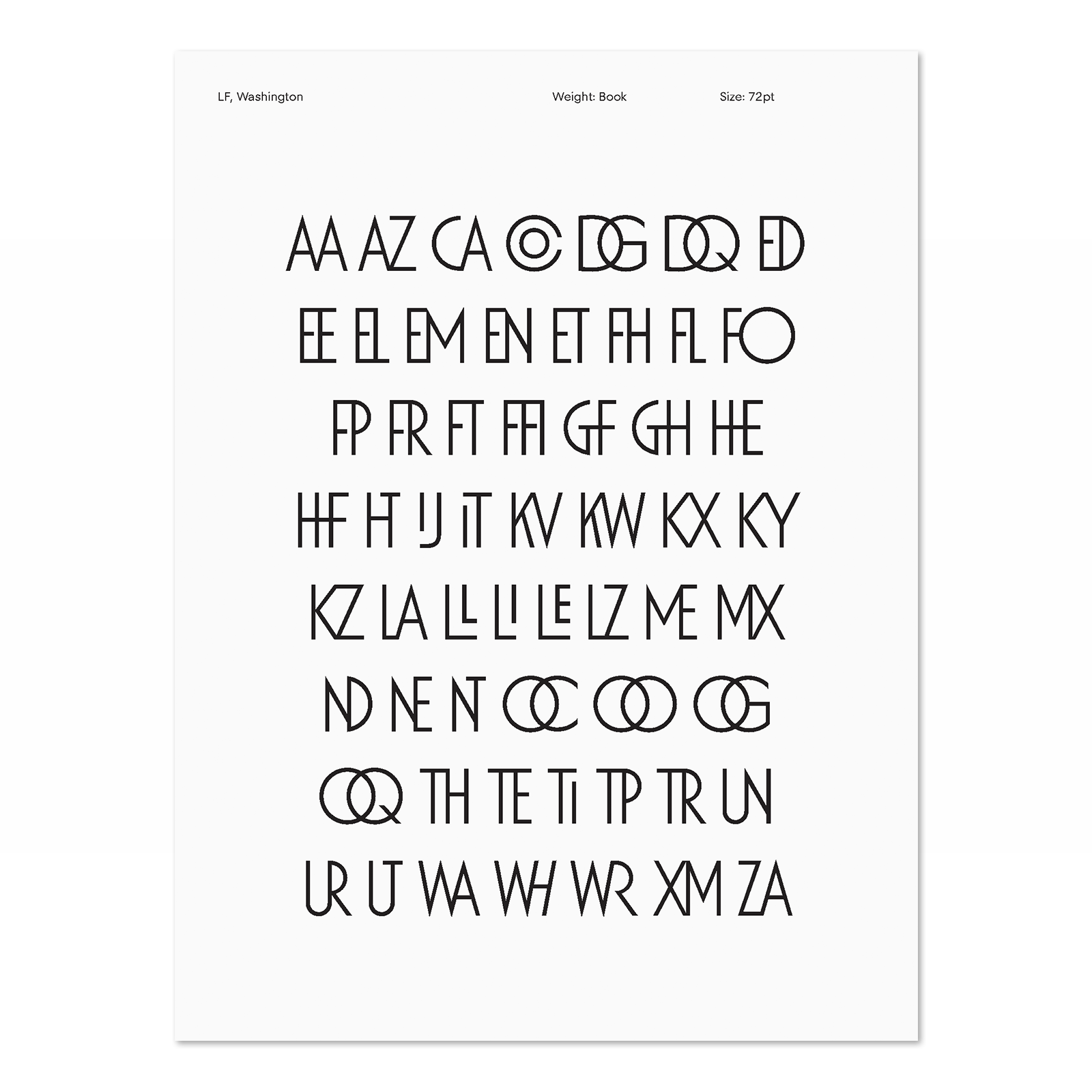 The 'LF Washington' font includes a set of custom ligatures