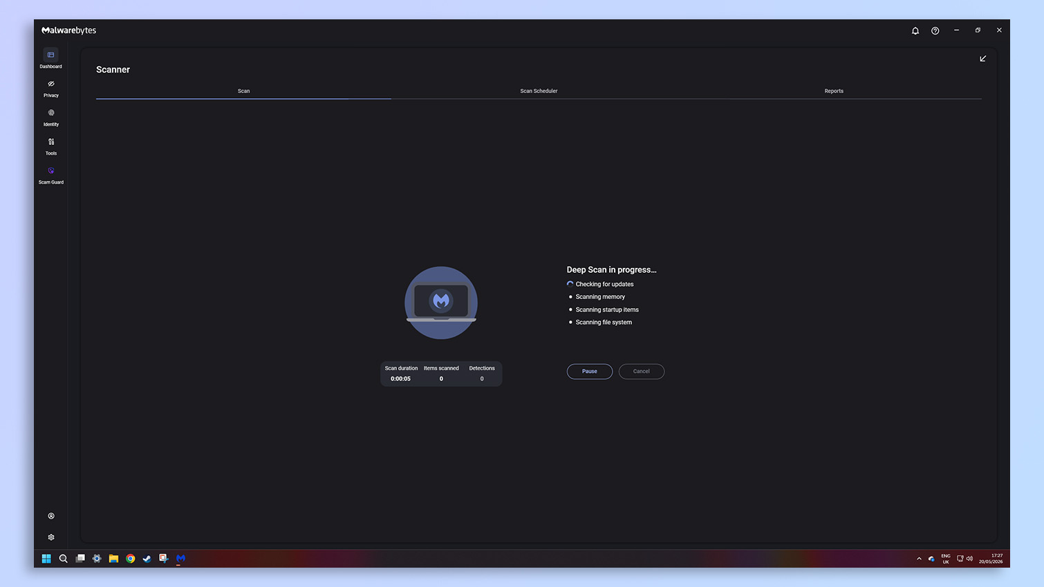 Malwarebytes antivirus software screenshot