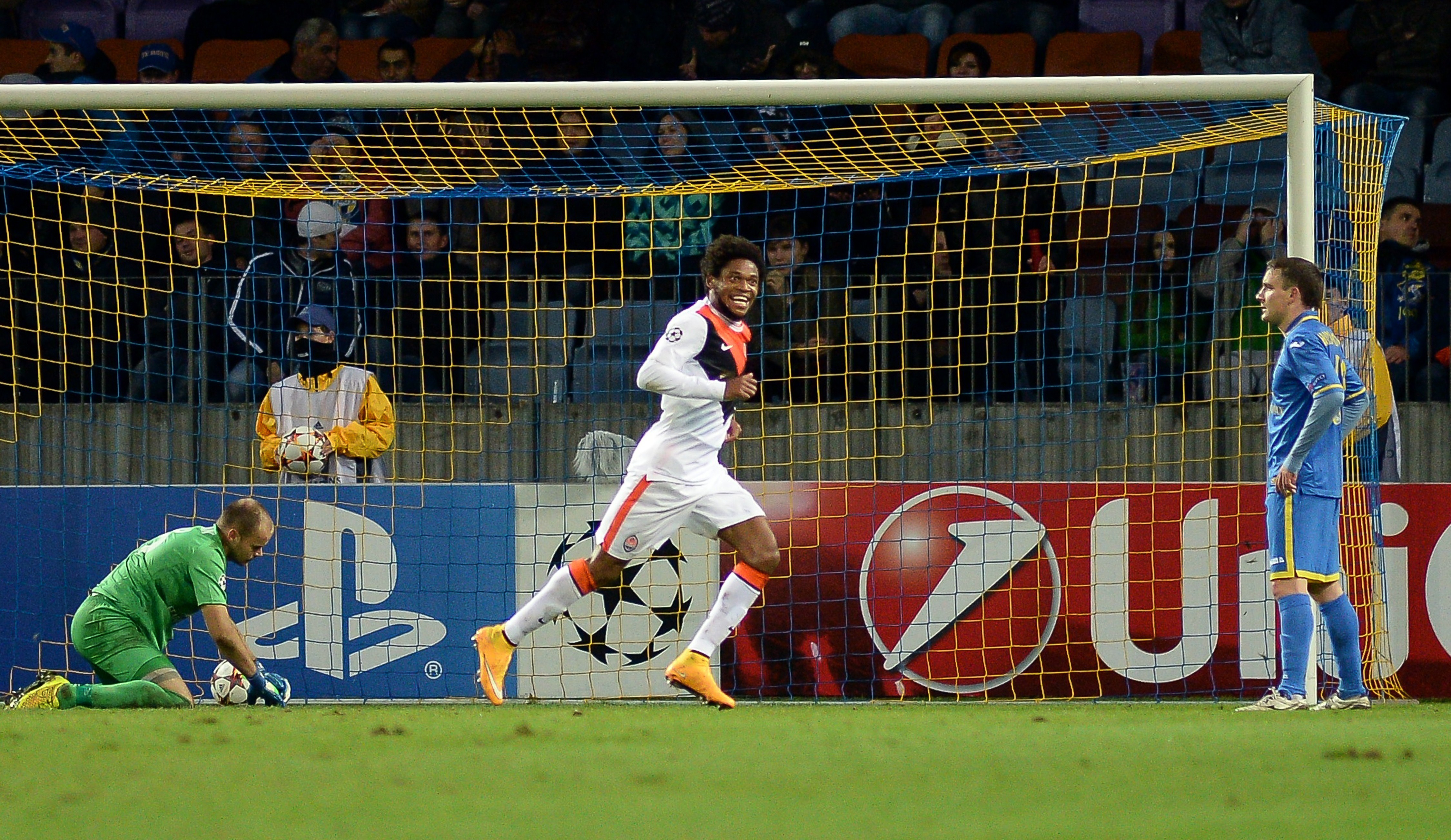 Luiz Adriano celebrates after scoring for Shakhtar Donetsk against BATE Borisov in the Champions League in October 2014.