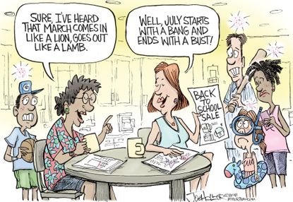 Editorial cartoon U.S. March July back to school sale