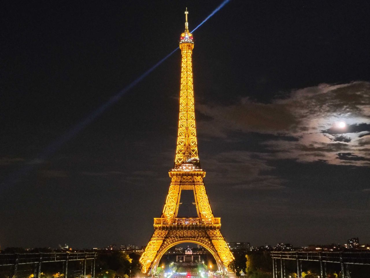 The Eiffel Tower lit up at night