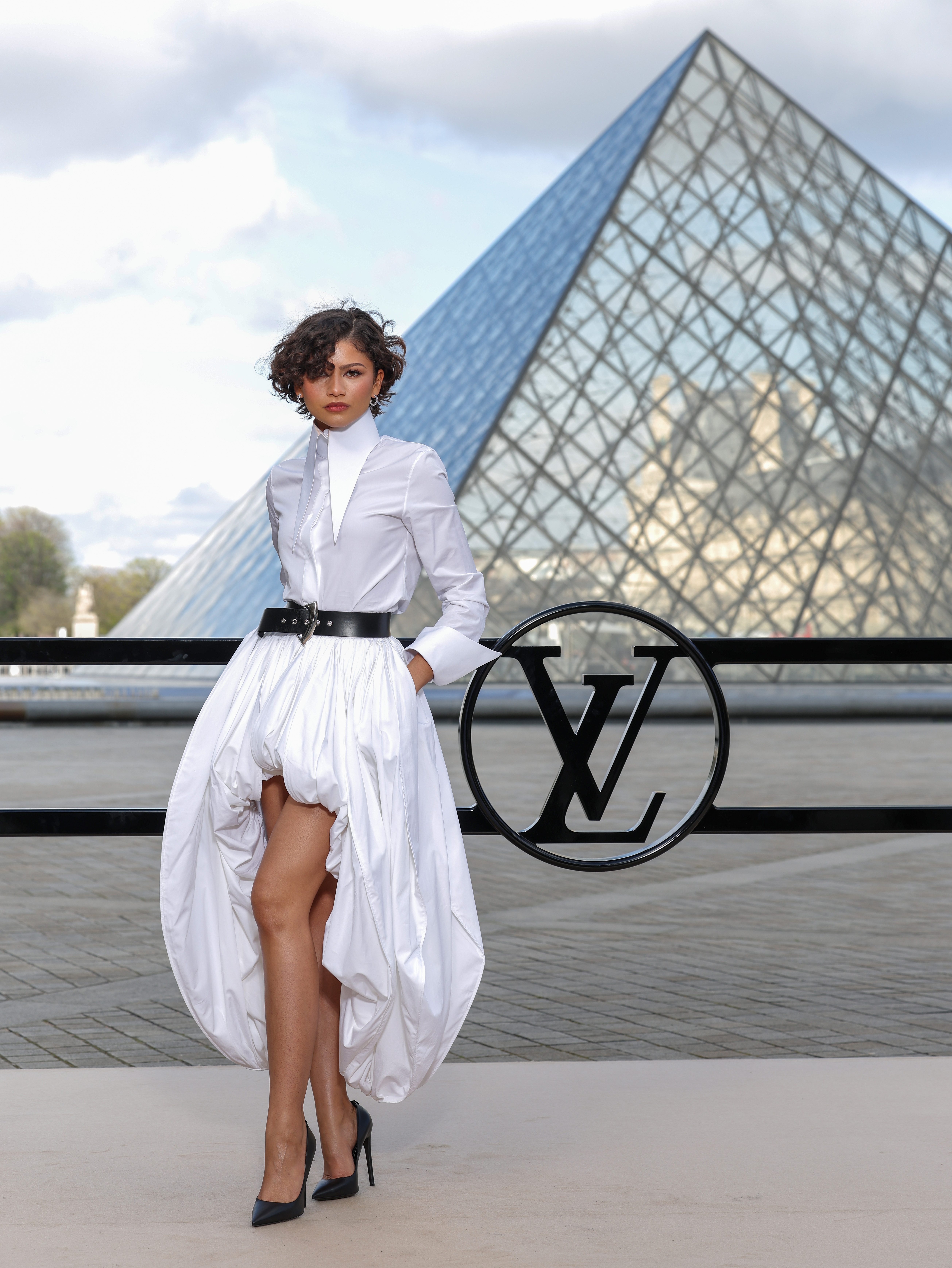 Zendaya wore another white t-shirt dress to a Louis Vuitton show in March 2026