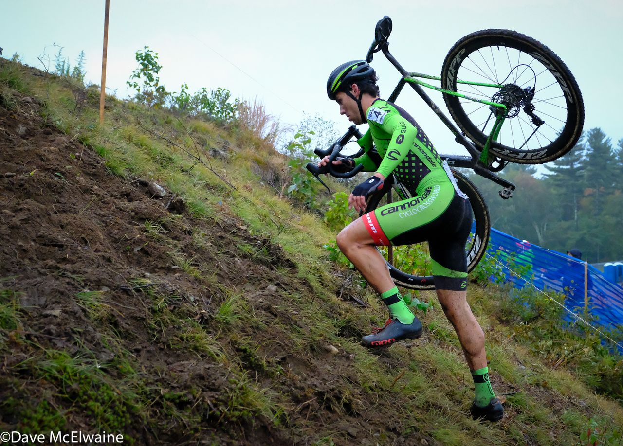 Curtis White (Cannondale) leading the race on the steepest climb