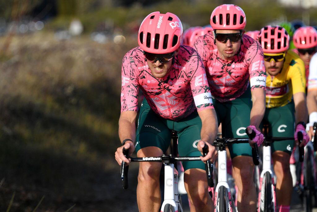 GARD FRANCE FEBRUARY 05 Thomas Scully of New Zealand and Team EF Education Easypost competes during the 52nd toile De Bessges Tour Du Gard 2022 Stage 4 a 145km stage from Saint Hilaire de Brethmas to Mont Bouqueton 617m EDB2022 February 05 2022 in Gard France Photo by Luc ClaessenGetty Images