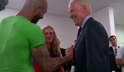Watch Joe Biden schmooze with the U.S. men's soccer team after their thrilling win over Ghana