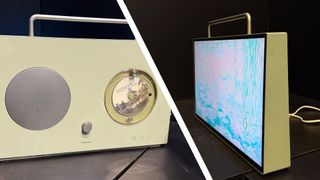 Panasonic portable TV concept showing the boombox on the rear and front screen at an angle