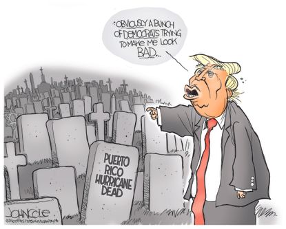 Political cartoon U.S. Trump Puerto Rico Hurricane Maria death toll democrats